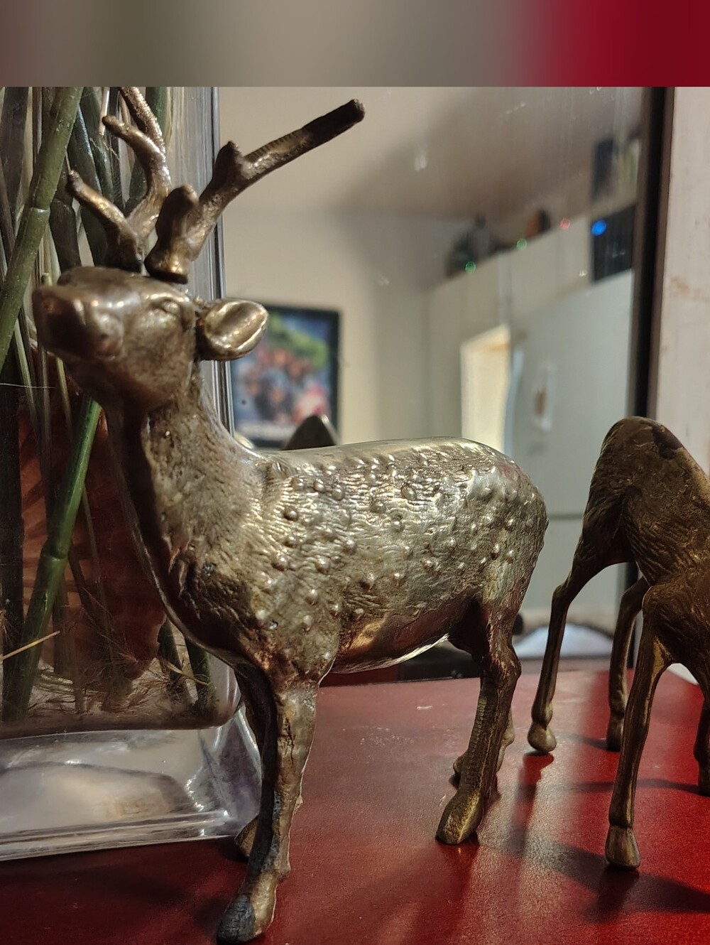 Vintage Textured Brass Deer Pair Standing Stag Buck & Grazing Fawn Figurines